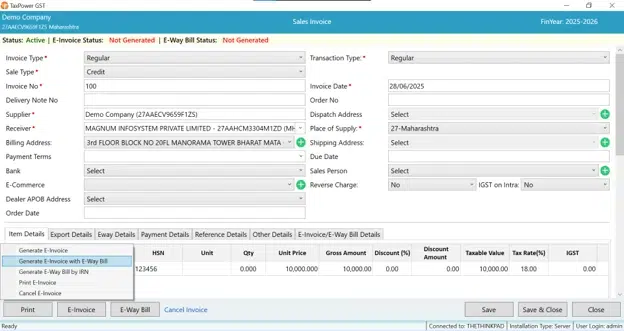 billing-to-einvoice-ewaybill-taxpower-gst TaxPower GST billing to e-Invoice and e-Way Bill workflow
