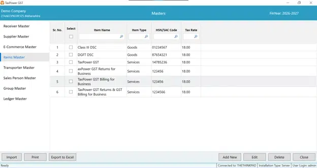 GST transaction dashboard for businesses in TaxPower GST