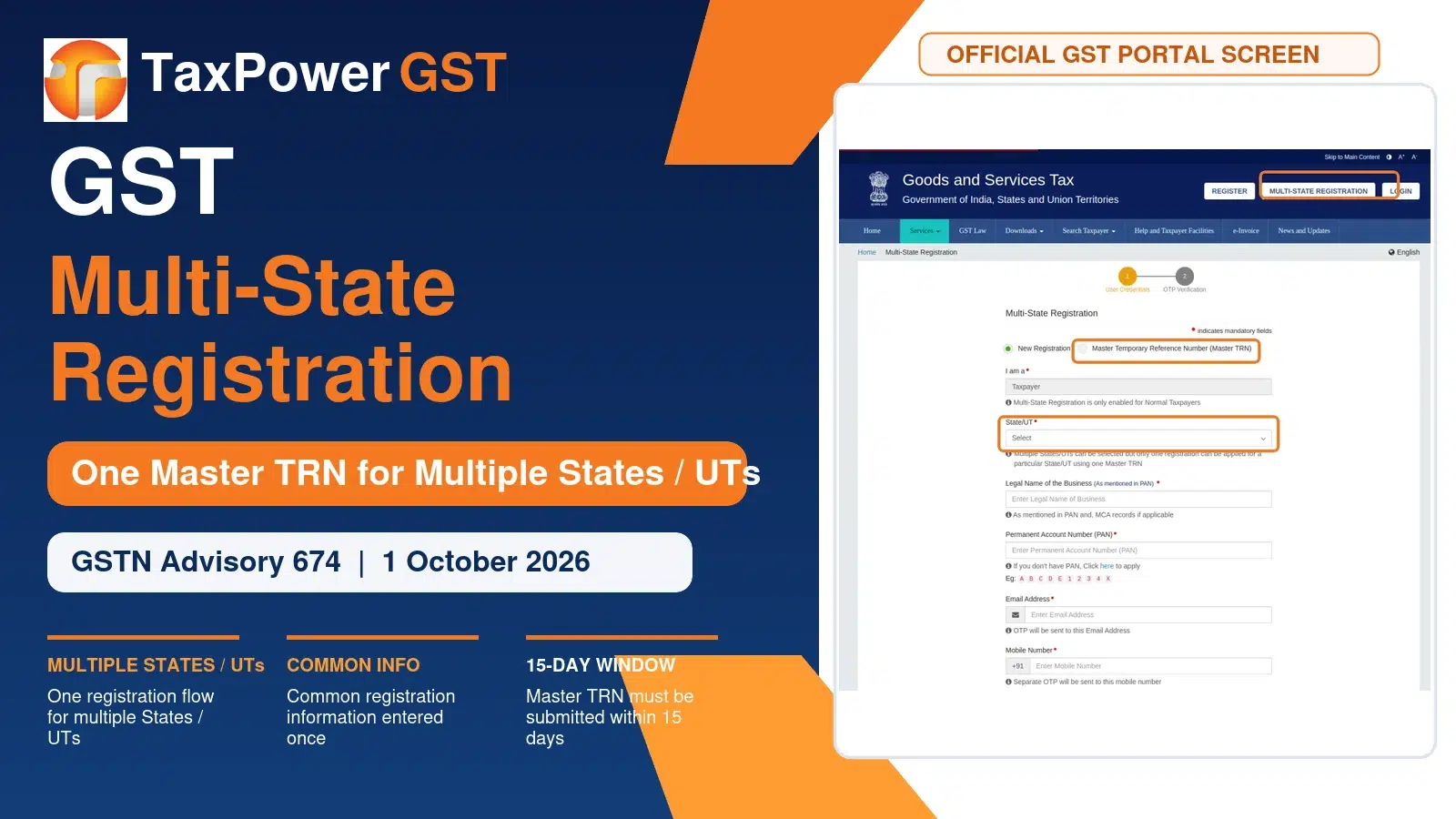 GST Multi-State Registration using one Master TRN for multiple States and UTs